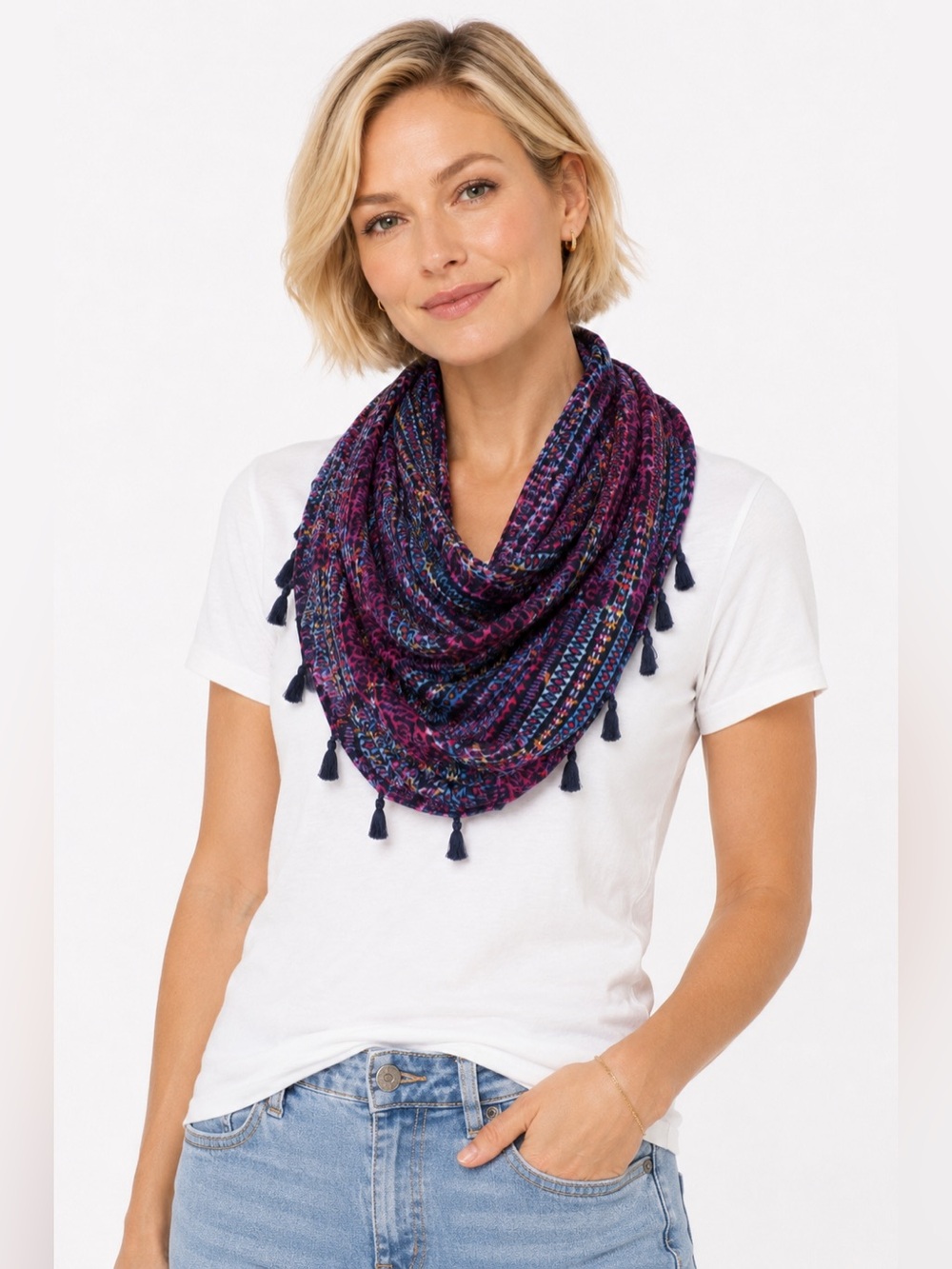 Vivante by VSA Boho Tribal Print Infinity Scarf with Tassels